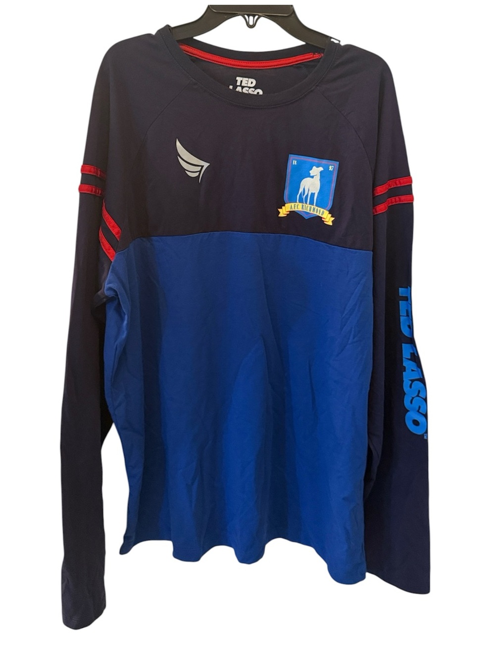 Ted Lasso Blue/Navy Colorblock Crewneck Pullover Long Sleeve Top Men's L